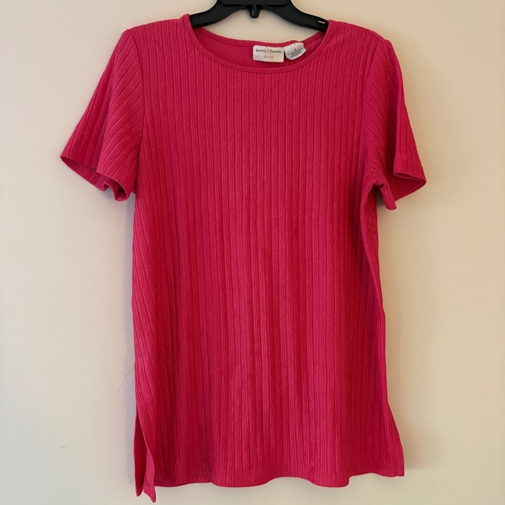 Vintage Jaclyn Smith Plus Hot Pink Ribbed Tunic Top XL 1X
